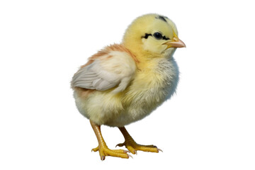 Obraz premium A cute, fluffy yellow chick stands on a transparent background, showcasing its delicate features. background removed