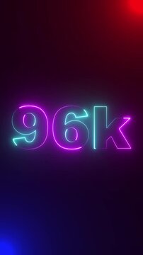 Thank you 96K followers. 96,000 followers realistic neon sign animation. Confetti celebrate party effects, 96K Followers. Achievement in 96K followers. 96K Subscribers Text animation.