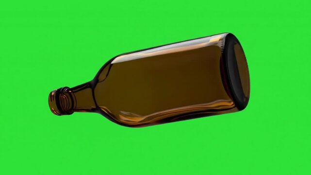 eco green empty brown glass bottle rotating isolated screen