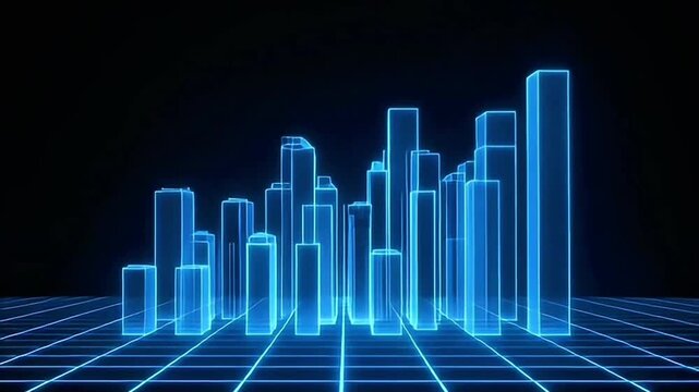 Abstract Animation of a Growing Digital City on a Grid | Metaverse Concept