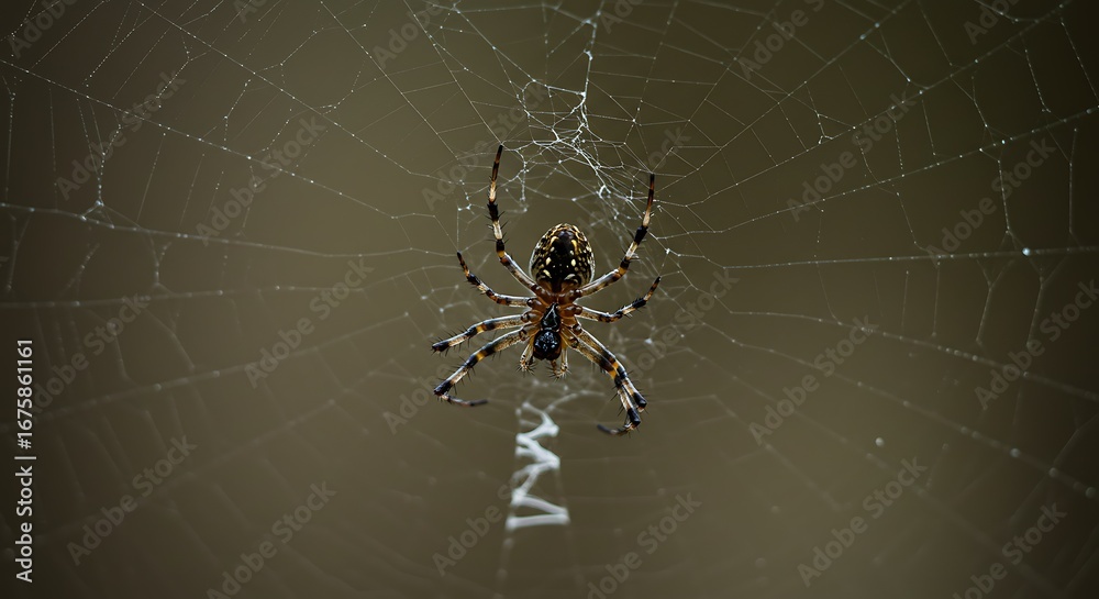 Wall mural a detailed close-up of a spider centered within its intricate web, showcasing its intricate markings