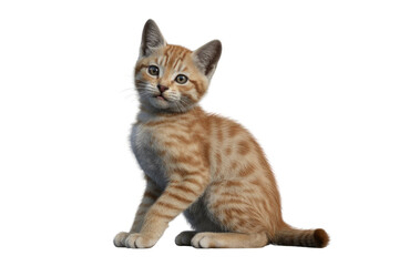 Fototapeta premium Adorable ginger kitten sitting on a transparent background, looking curiously. background removed