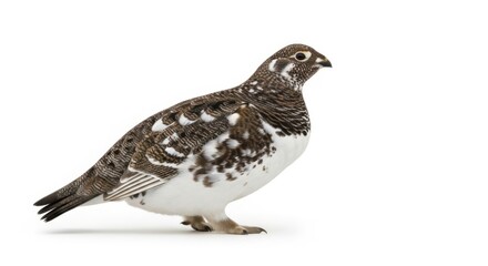 Rock ptarmigan isolated on white background, a bird with brown and white speckled plumage