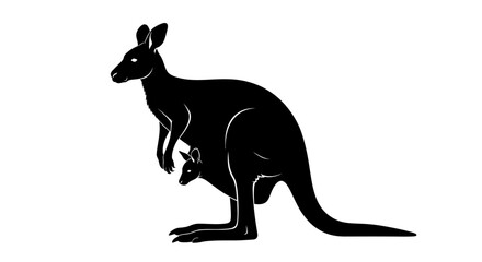 Silhouetted Kangaroo with Joey in Pouch.