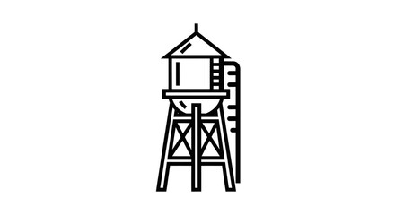 Black and White Outline of a Water Tower Structure.