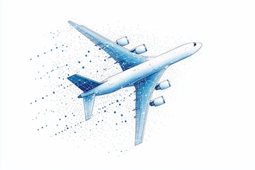 Airplane in Flight Networked Design Blue Hues