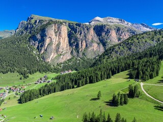 Mount Stevia above the town of Selva di Valgardena. South Tyrol, Italy