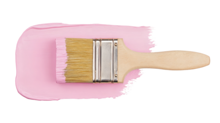 Fresh pink paint stroke applied with a natural bristle paintbrush