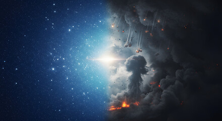 Epic Battle of Worlds A Cosmic Clash of Light and Shadow in the Vast Universe