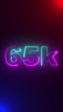 Thank you 65K followers. 65,000 followers realistic neon sign animation. Confetti celebrate party effects, 65K Followers. Achievement in 65K followers. 65K Subscribers Text animation.