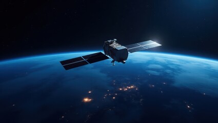 Obraz premium space shuttle and moon, satellite orbiting earth, satellite dish on the earth, satellite in space, satellite dish on the earth, spaceship and earth, space shuttle launch, satellite and earth, satellit