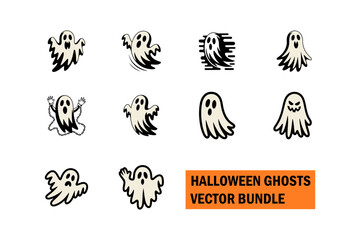 halloween ghosts icon set