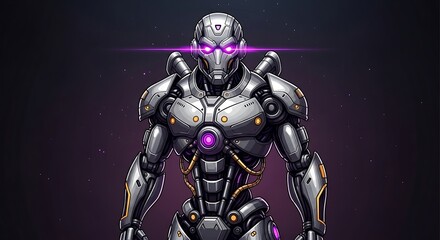 Futuristic Robot Warrior with Glowing Purple Eyes.