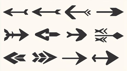 Collection of Black Arrow Icons with Various Designs on Cream Background
