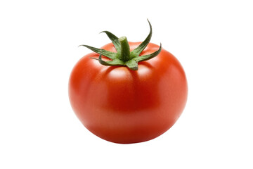 A single, ripe red tomato with green stem, isolated on a transparent background. background removed