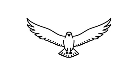 Stylized Eagle in Flight with Open Wings, Black Outline.