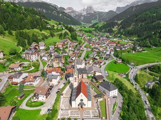 Aerial view of Santa Cristina Valgardena. South Tyrol, Italy