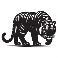 Fototapeta premium Powerful Black and White Tiger Illustration: Fierce, Majestic, and Bold Graphic Design.