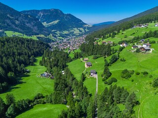 A panoramic summer view of Ortisei village in Val Gardena, Dolomites. South Tyrol, Italy