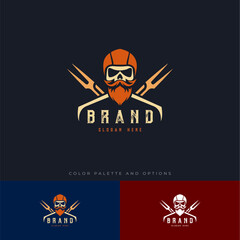 Vintage Skull Rider Chef Logo for Grill and BBQ Branding | Fully Editable