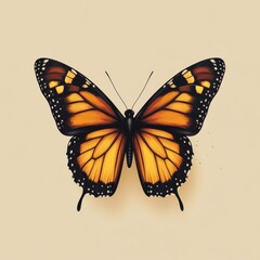 Fototapeta premium A monarch butterfly with closed wings displays vivid orange hues and black vein patterns,