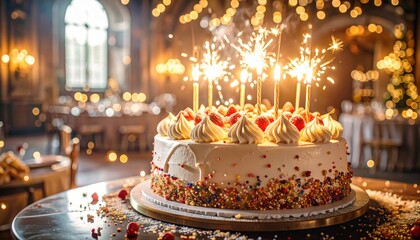 Celebration Cake with Sparklers at Elegant Venue