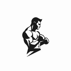 Muscular boxer prepares for fight, striking black and white athlete silhouette