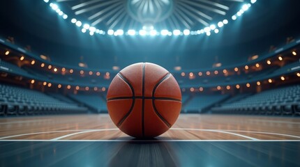 Basketball on court stadium lights arena image