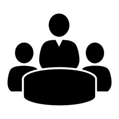 Illustration of leadership meeting with two subordinates in black silhouette style