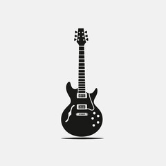 Iconic electric guitar illustration in solid black color, music instrument silhouette