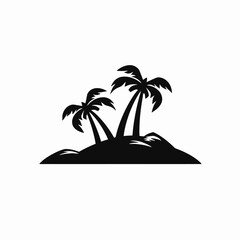 Tropical island with palm trees and white background detailed landscape silhouette