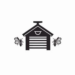 Striking monochrome bee house with insect vector illustration, a sleek silhouette