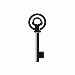 Vintage key design, symbol of secrets, unlocks, and safety, in silhouette