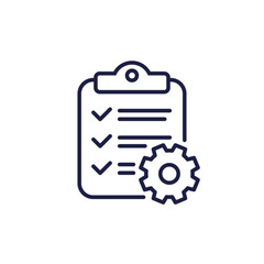 project specification line icon with gear and clipboard