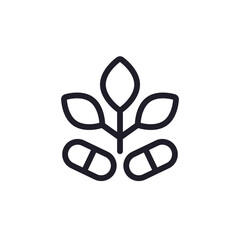 Vegan capsules icon with pills and plant, line design