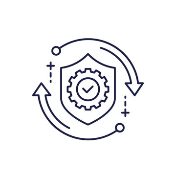 safe implementation line icon with shield, secure operation vector