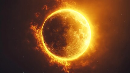 Fiery solar eclipse with corona and plasma flares