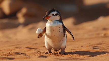 Adorable little penguin waddle on sandy beach