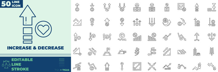 Increase And Decrease Editable Icons set. Vector illustration in modern thin line style of Increase And Decrease icons: decrease, chart, graph, etc