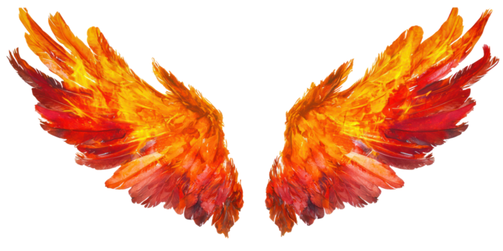 Two fiery wings against a white background. The concept of fire and wings.