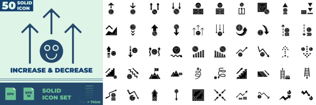 Increase And Decrease Editable Icons set. Vector illustration in modern thin line style of Increase And Decrease icons: decrease, chart, graph, etc