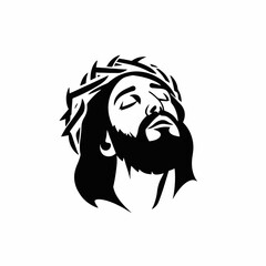 Depiction of Jesus Christ wearing crown of thorns black silhouette
