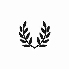 Minimalist laurel wreath isolated, elegant artistic design concept, black silhouette