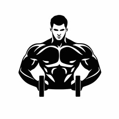 Powerful physique with dumbbells, bodybuilder training hard artistic vector silhouette