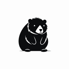 Adorable black bear cartoon character sitting, cute bear cub vector silhouette