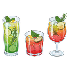 Detox Drinks in Different Glass Shapes for Healthy Infused Water