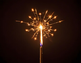 Single Glowing Sparkler Burning in Darkness