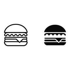 Simple outline and solid burger icons for food and dining