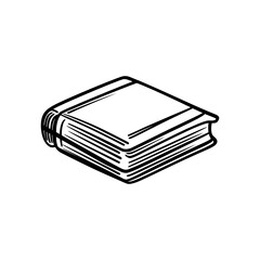 Illustration of a closed book with visible pages and a dark outline on a white background design element