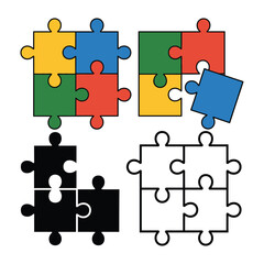 Naklejka premium Four sets of colorful and black and white puzzle pieces
